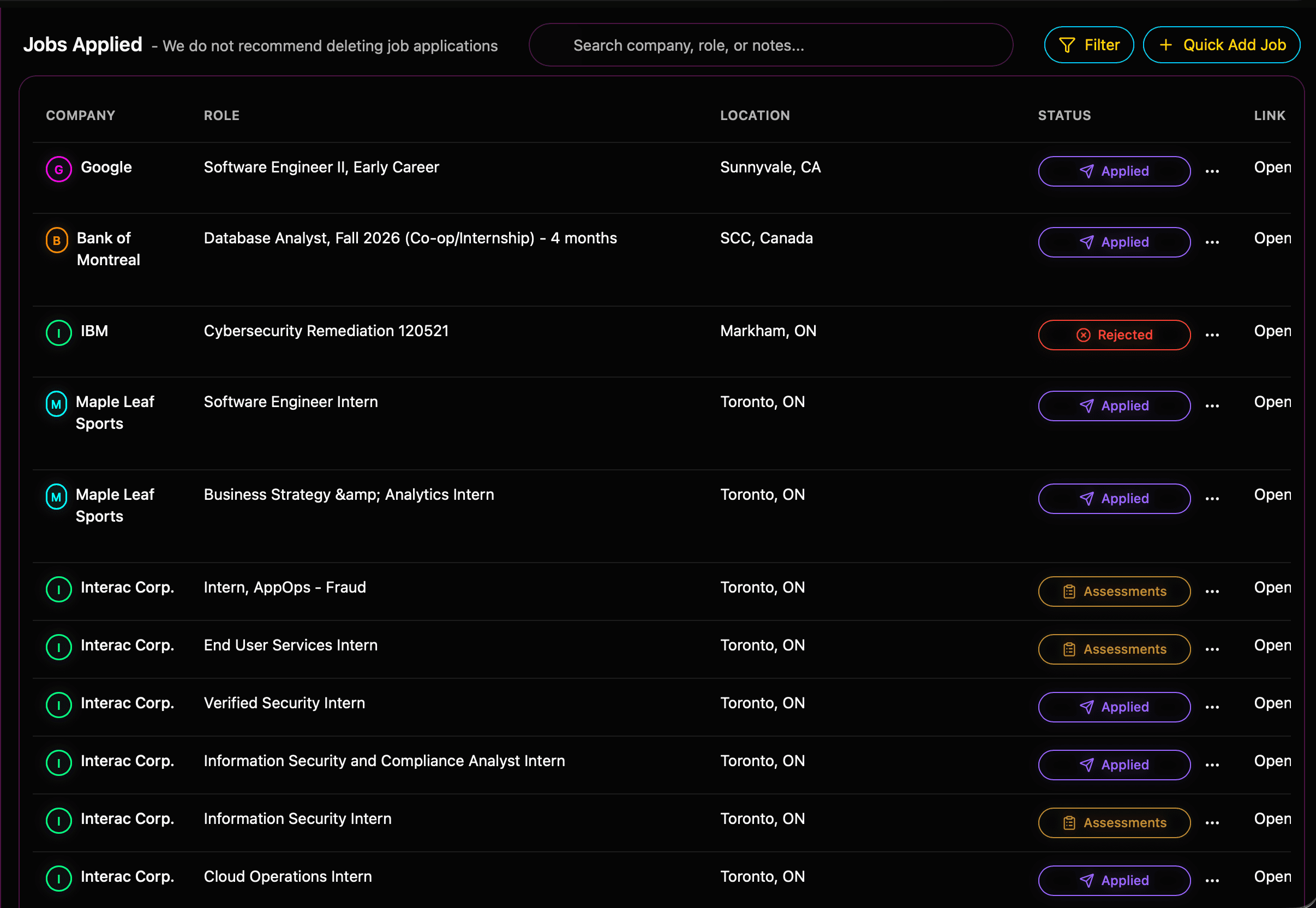 StatusFlow applications workspace